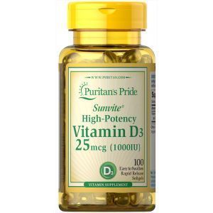 Витамин Д3, Vitamin D3, Puritan's Pride, 1000 МЕ, 100 капсул  