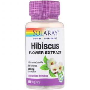 Гибискус экстракт цветков, Hibiscus Flower Extract, Solaray, 250 мг, 60 кап. (Default)