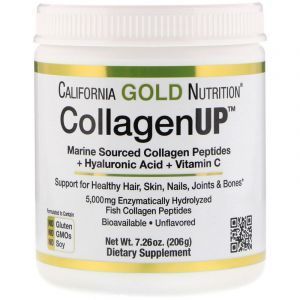 Коллаген пептиды UP 5000, Collagen Peptides, California Gold Nutrition, морской с гиалуроновой кислотой и витамином С, без запаха, 5000 мг, 206 г (Default)