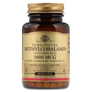 Витамин В12 (метилкобаламин), Methylcobalamin (Vitamin B12), Solgar, сублингвальный, 5000 мкг, 60 таблеток (Default)
