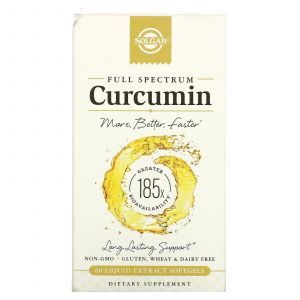 Куркумин, Curcumin, Solgar, полный спектр, 60  гелевых капсул