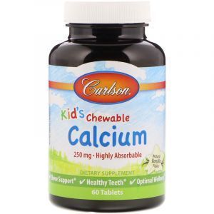 Жевательный кальций для детей, Chewable Calcium, Carlson Labs, ваниль, 250 мг, 60 таблеток (Default)