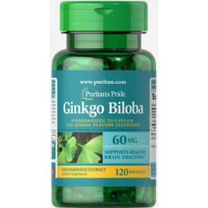 Гинкго билоба, Ginkgo Biloba, Puritan's Pride, стандартизированный экстракт, 60 мг, 120 гелевых капсул