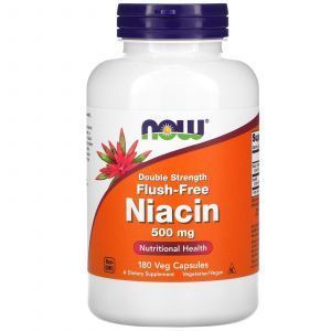 Ниацин (Витамин В3), Flush-Free Niacin, Now Foods, без покраснения, 500 мг, 180 вегетарианских капсул