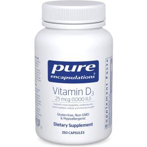 Витамин D3, Vitamin D3, Pure Encapsulations, для поддержки здоровья костей, суставов, груди, простаты, сердца, толстой кишки и иммунитета, 1,000 МЕ, 250 капсул
