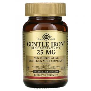 Железо, Gentle Iron, Solgar, 25 мг, 90 вегетарианских капсул
