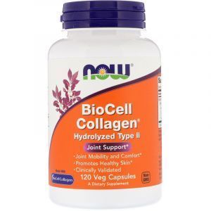Коллаген БиоСил тип II, BioCell Collagen, Now Foods, гидролизованный, 120 вегетарианских  капсул