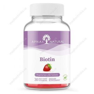 Биотин, Biotin, Apnas Natural, со вкусом клубники, 5000 мкг, 30 жевательных пастилок