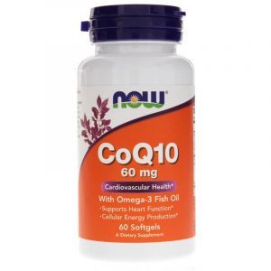 Коэнзим Q10 с рыбьим жиром Омега-3, CoQ10 with Omega-3 Fish Oil, Now Foods, 60 мг, 60 гелевых капсул