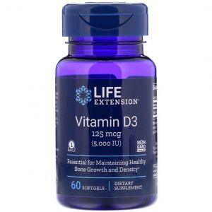 Vitamin D-3, Vitamin D3, Həyatın uzadılması, 5000 IU, 60 kapsul