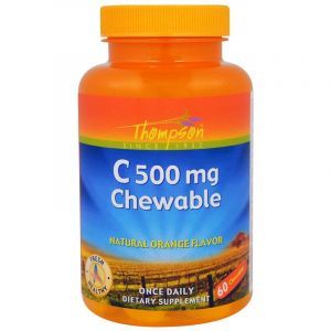 Витамин С, Vitamin C Chewable, Thompson, жевательный, апельсин, 500 мг, 60 таблеток