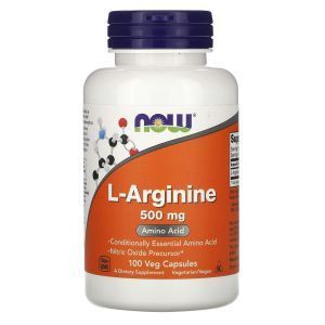 L-аргинин, L-Arginine, Now Foods, 500 мг, 100 вегетарианских капсул
