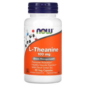 L-теанин, L-Theanine, Now Foods, 100 мг, 90 вегетарианских капсул
