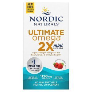 Mini Balıq Yağı (Çiyələk), Ultimate Omega 2X, Nordic Naturals, 1120 mg, 60 Gel