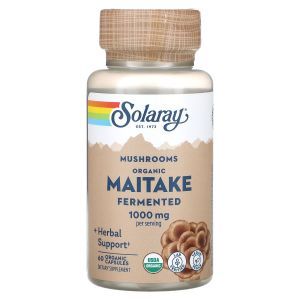 Грибы Майтаке, Fermented Maitake, Solaray, органик, 500 мг, 60 вегетарианских капсул 