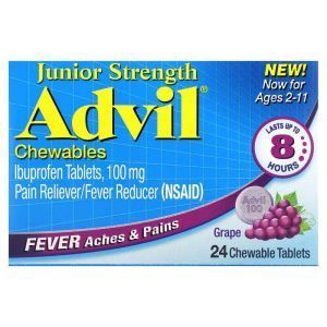 Ибупрофен для детей от 2-х до 11 лет,  Junior Strength, Advil, вкус винограда, 24 жевательные таблетки
