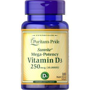 Vitamin D3, Puritan's Pride, Vitamin D3, 10.000 IU, 100 Kapsul
