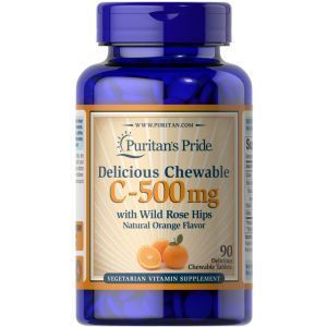 Витамин С с шиповником, Vitamin C, Puritan's Pride, вкус апельсина, 500 мг, 90 жевательных таблеток