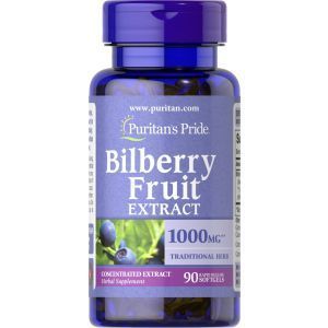 Экстракт черники, Bilberry 4:1 Extract, Puritan's Pride, 1000 мг, 90 гелевых капсул
