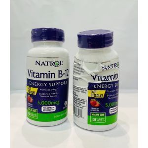 Vitamin B12, Çiyələk Dadı, Vitamin B-12, Natrol, 5000 mkq, 100 Tablet