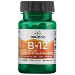 Витамин В12 (метилкобаламин), Ultra Vitamin B-12 Methylcobalamin, Swanson, 5000 мкг, высокая абсорбция, клубничный вкус, 60 таблеток