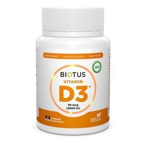 Витамин Д3, Vitamin D3, Biotus, 2000 МЕ, 60 капсул